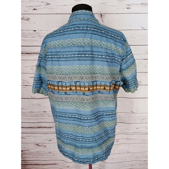 Vintage Woolrich Shirt Mens XL Blue Gold Fishing Fish Button Up Short Sleeve Top - Picture 3 of 8